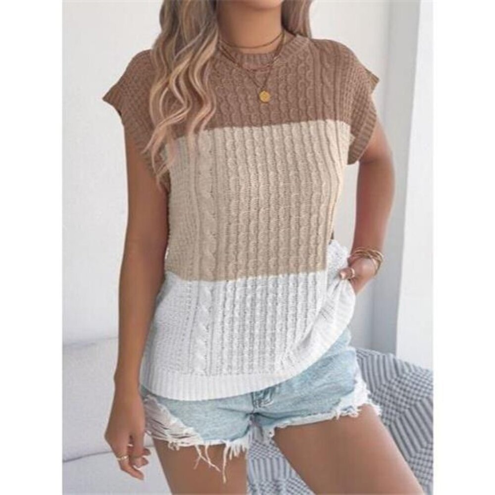 Color Block Cable Knit Sweater